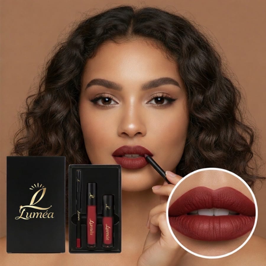 Kit Lèvres 3‑en‑1 – Rouge à Lèvres Mat + Crayon + Gloss