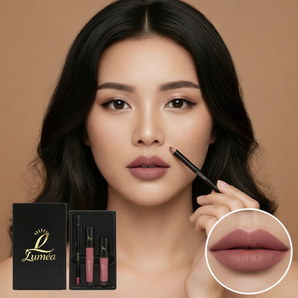 Kit Lèvres 3‑en‑1 – Rouge à Lèvres Mat + Crayon + Gloss