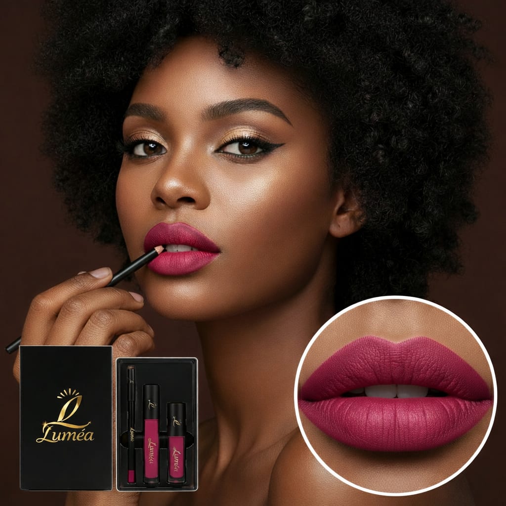 Kit Lèvres 3‑en‑1 – Rouge à Lèvres Mat + Crayon + Gloss