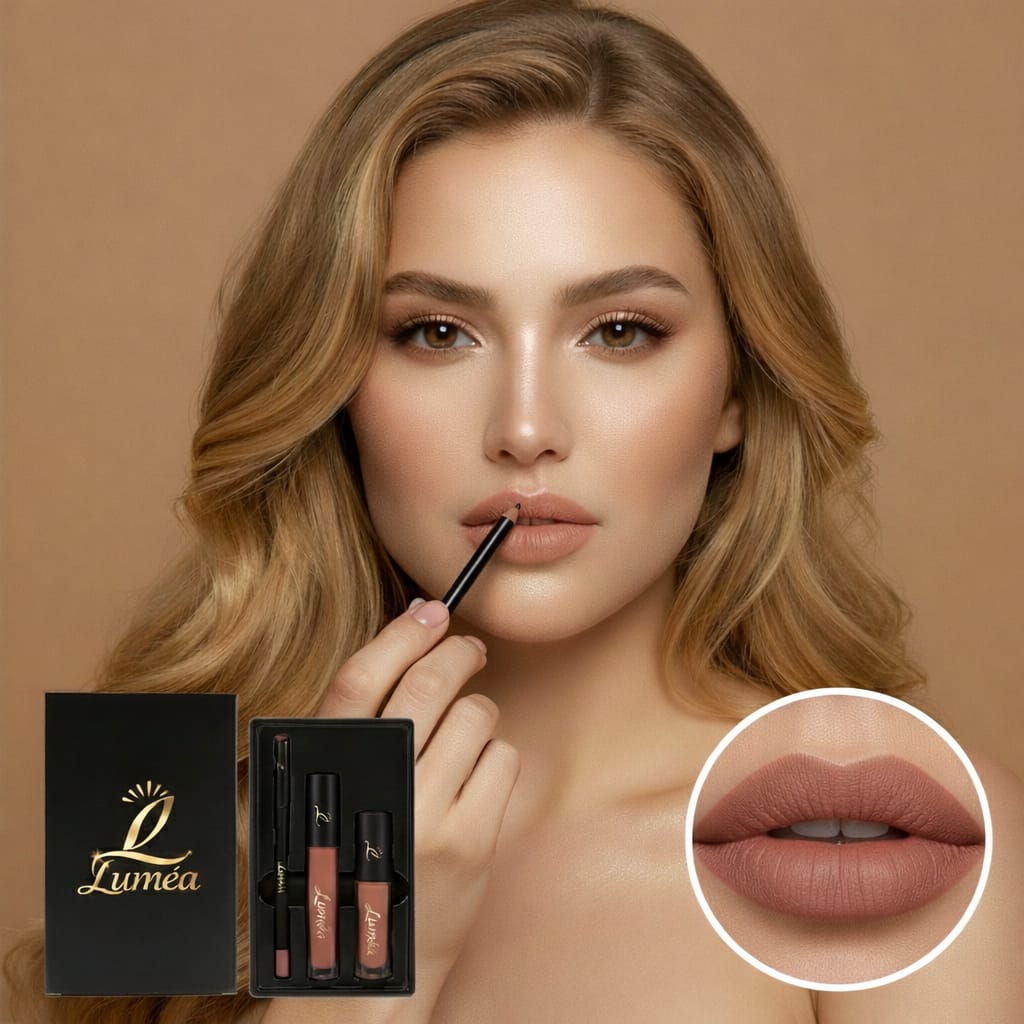 Kit Lèvres 3‑en‑1 – Rouge à Lèvres Mat + Crayon + Gloss
