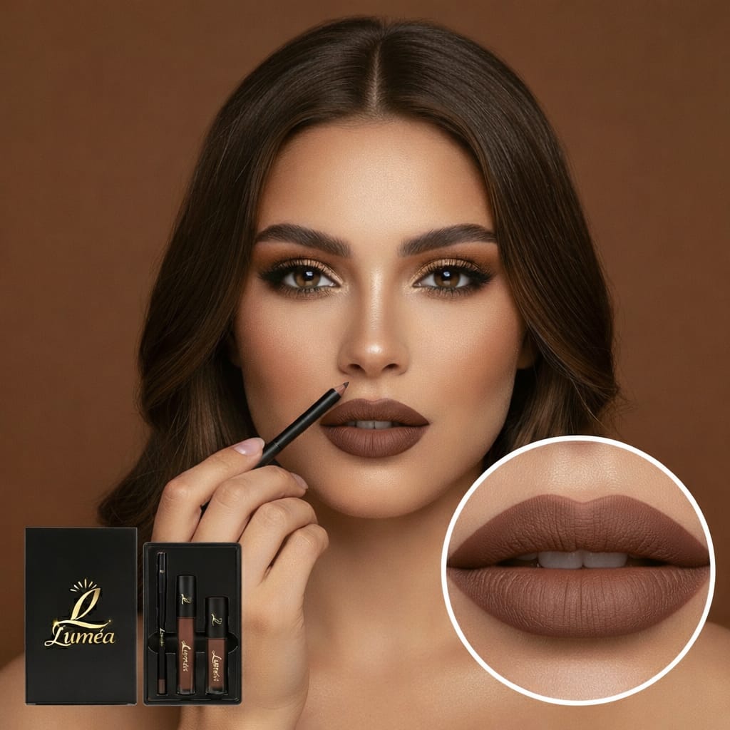 Kit Lèvres 3‑en‑1 – Rouge à Lèvres Mat + Crayon + Gloss